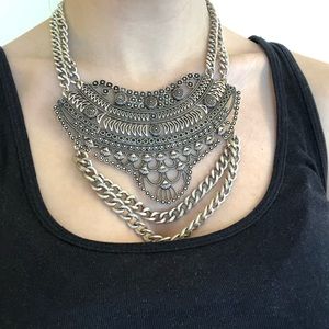 Silver Grey Statement Necklace Bohemian Edgy